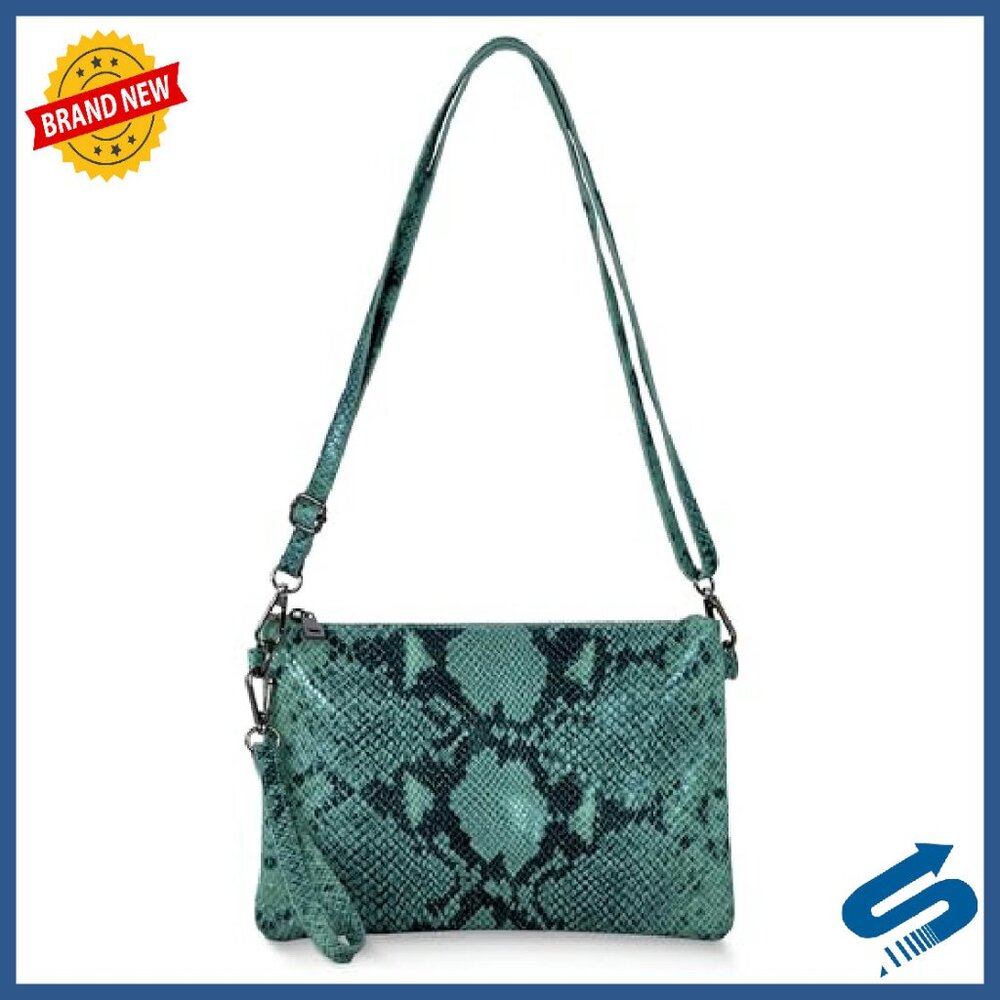 Italian Suede Python Print Crossbody Wristlet Wit… - image 1